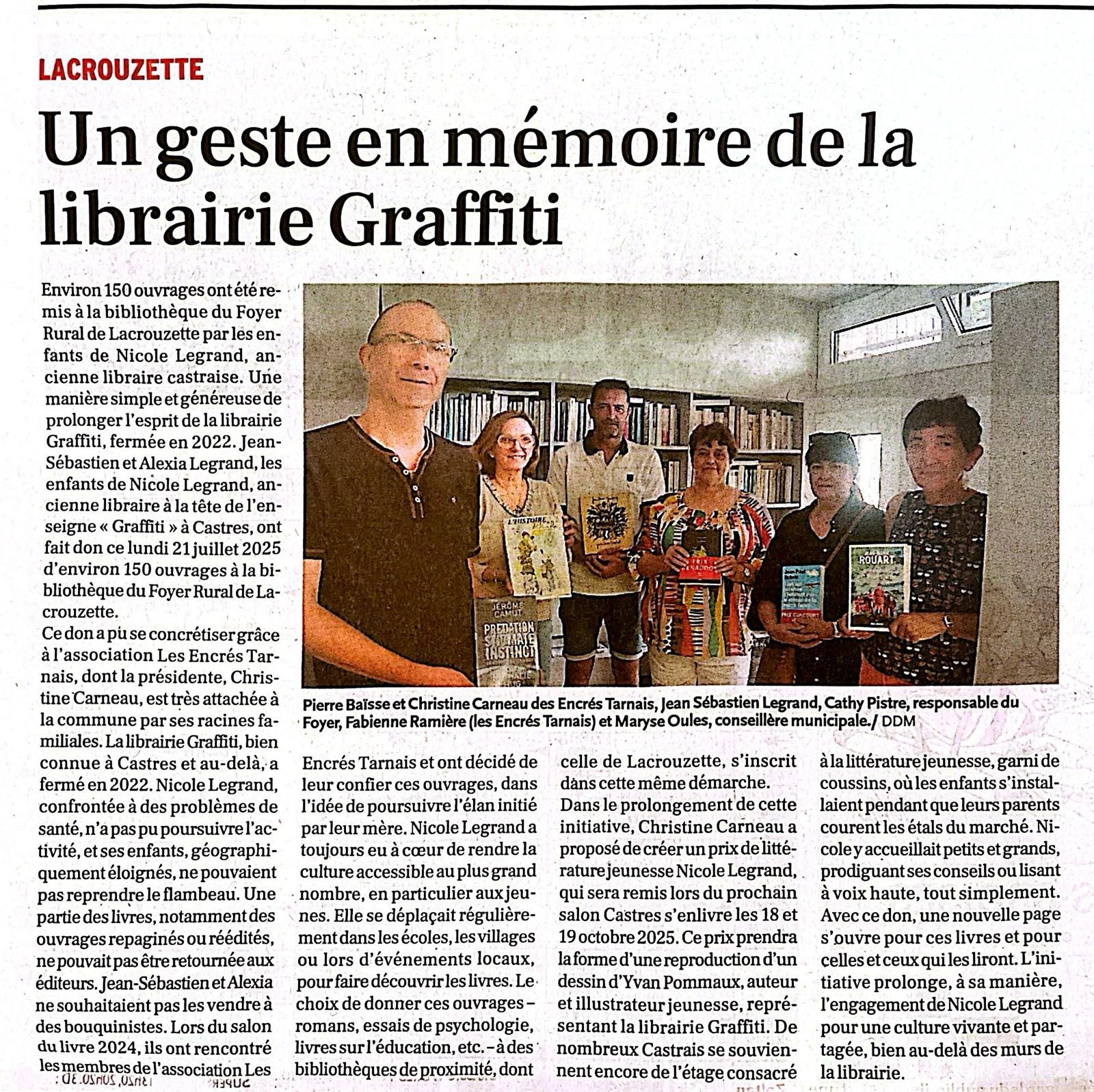 Un geste en mémoire de la Librairie Graffiti